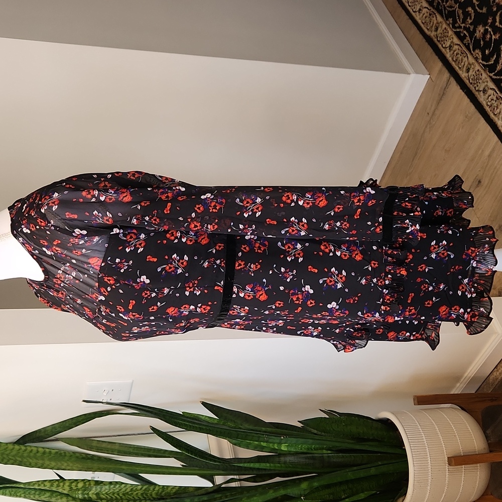 Lulus Floral to See Dress Black Floral Sheer Long Sleeve Ruffles Mini Sz M - Picture 7 of 16